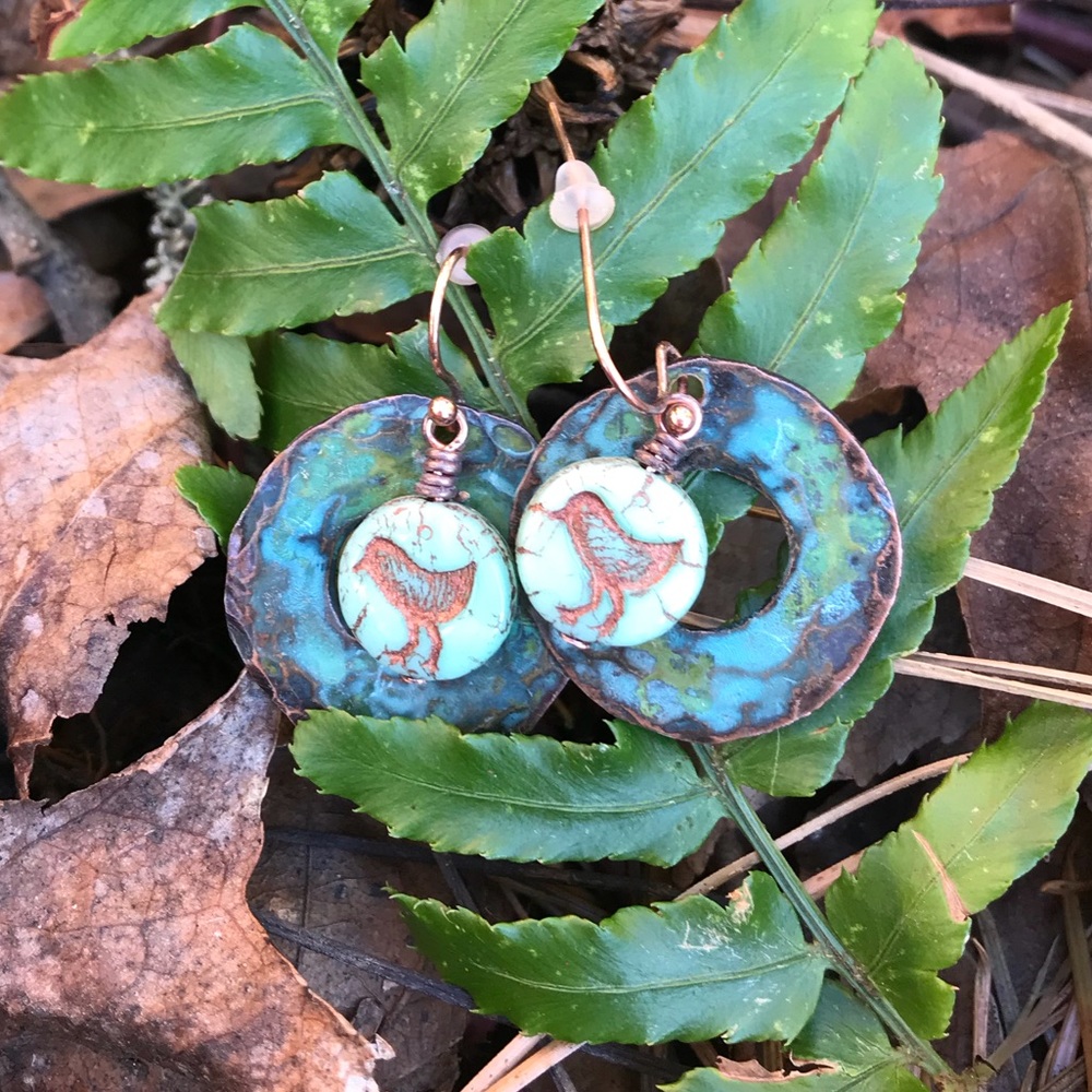 Handmade hammered copper earrings